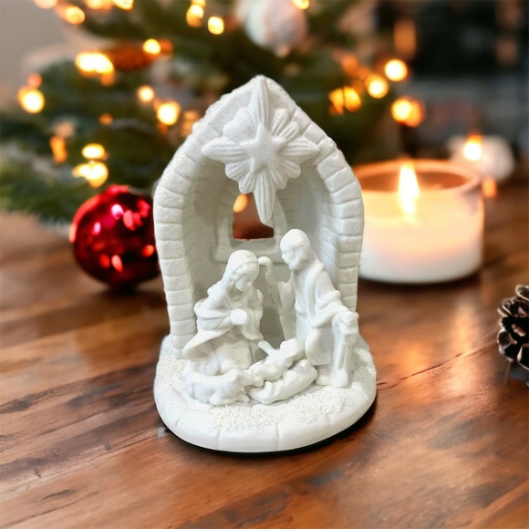 Ivory Porcelain Bisque Christmas Nativity Scene Holiday Decor - 5” Tall - Picture 1 of 11